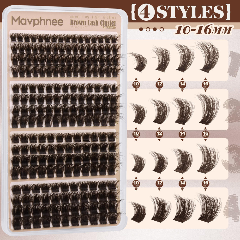 Mavphnee 150D brown lash clusters for everyday volume and balanced lash line.