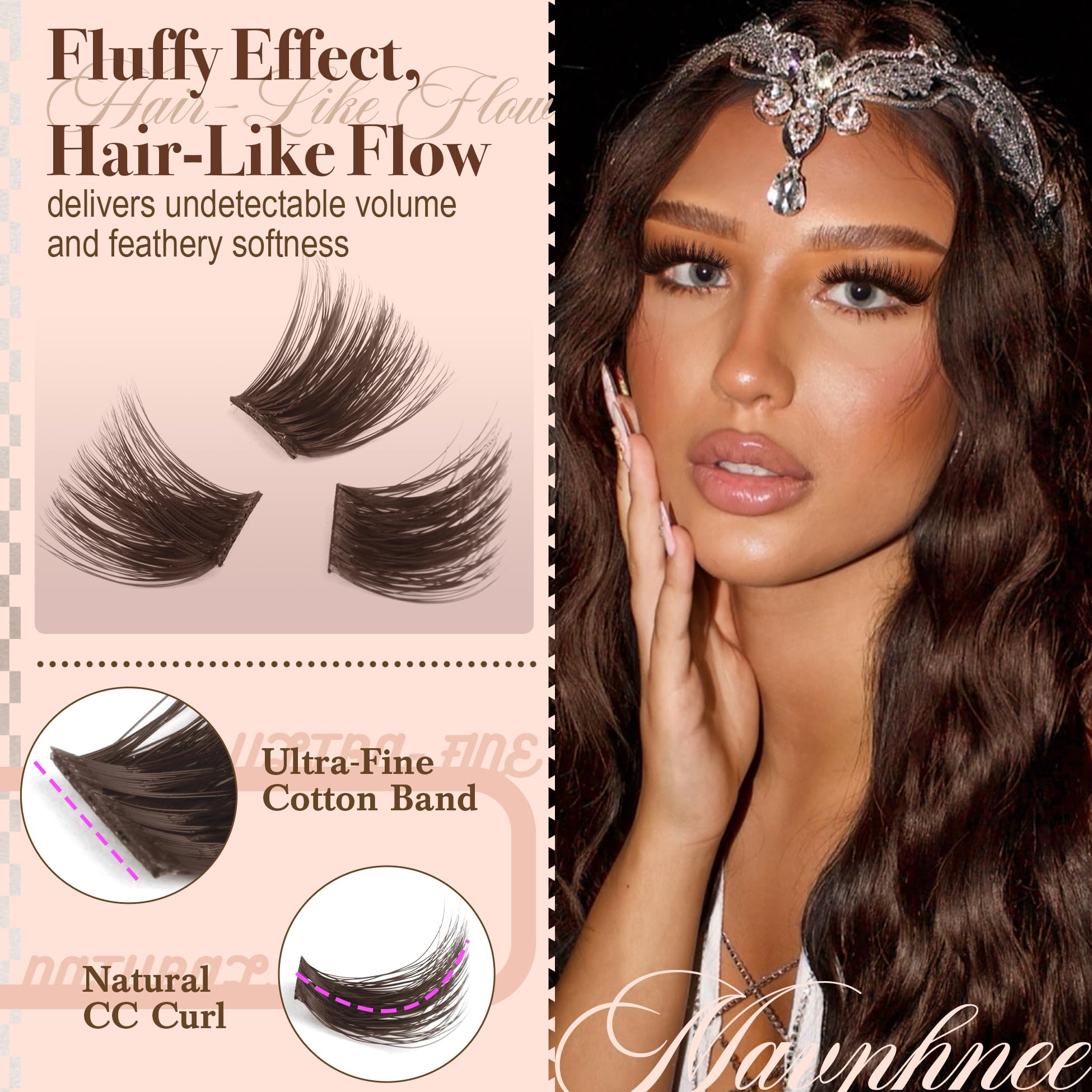 Mavphnee 3D fluffy brown lash clusters for hair-like movement.