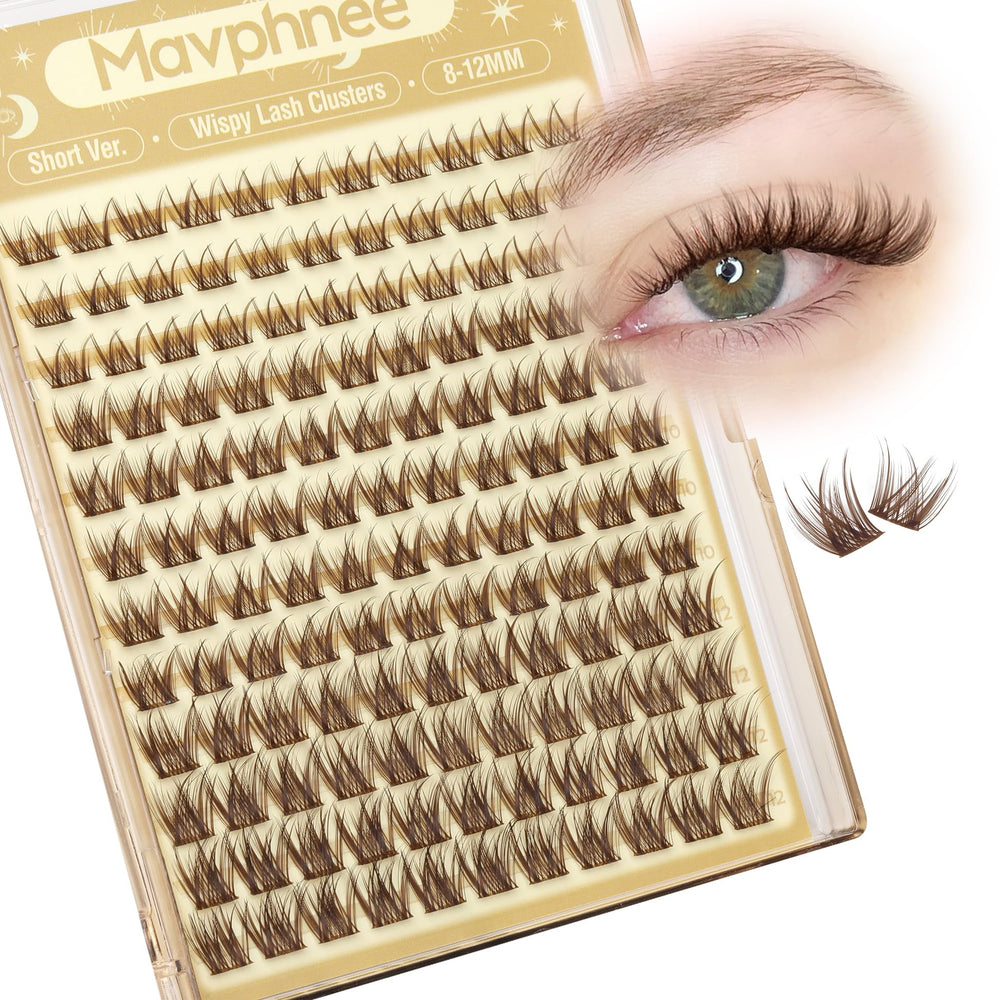 Mavphnee brown lash clusters 8mm pack close-up for natural daily enhancement