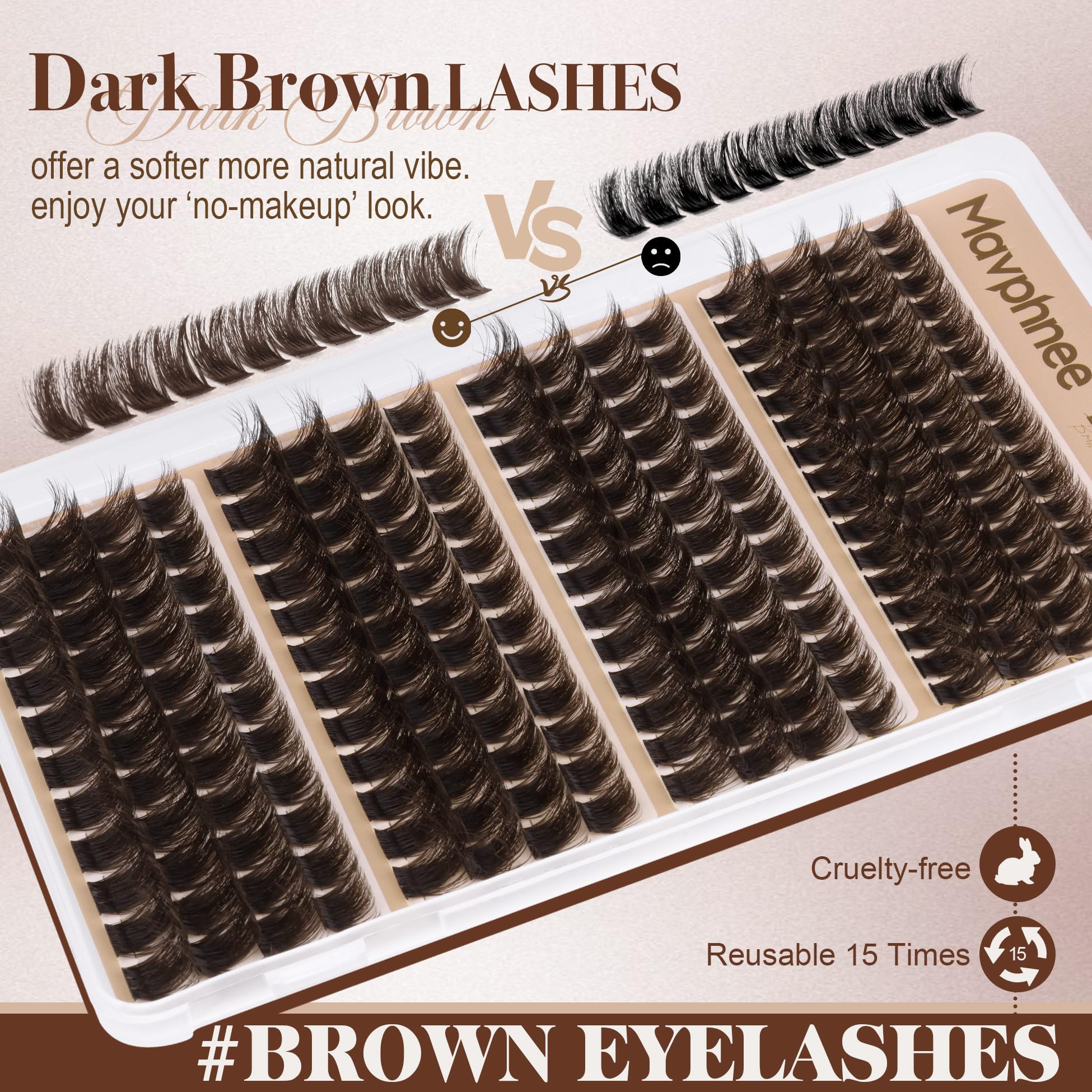 Mavphnee brown lash clusters CC curl for eye-opening lift.