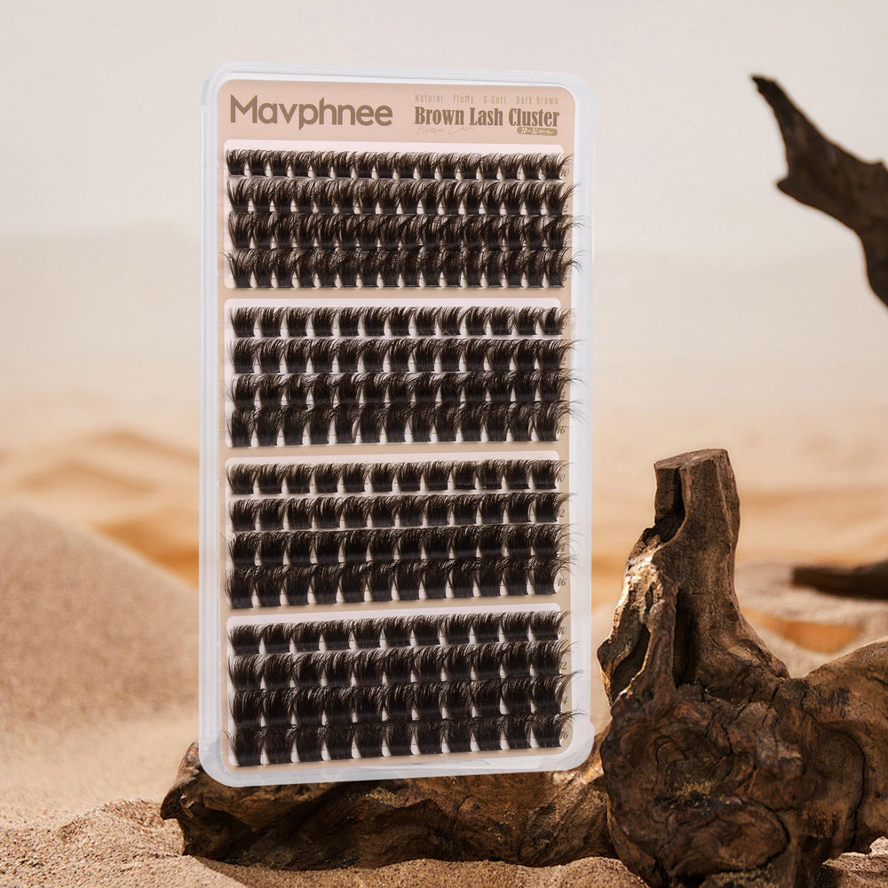 Mavphnee brown lash clusters with 0.02mm cotton band for comfortable wear.