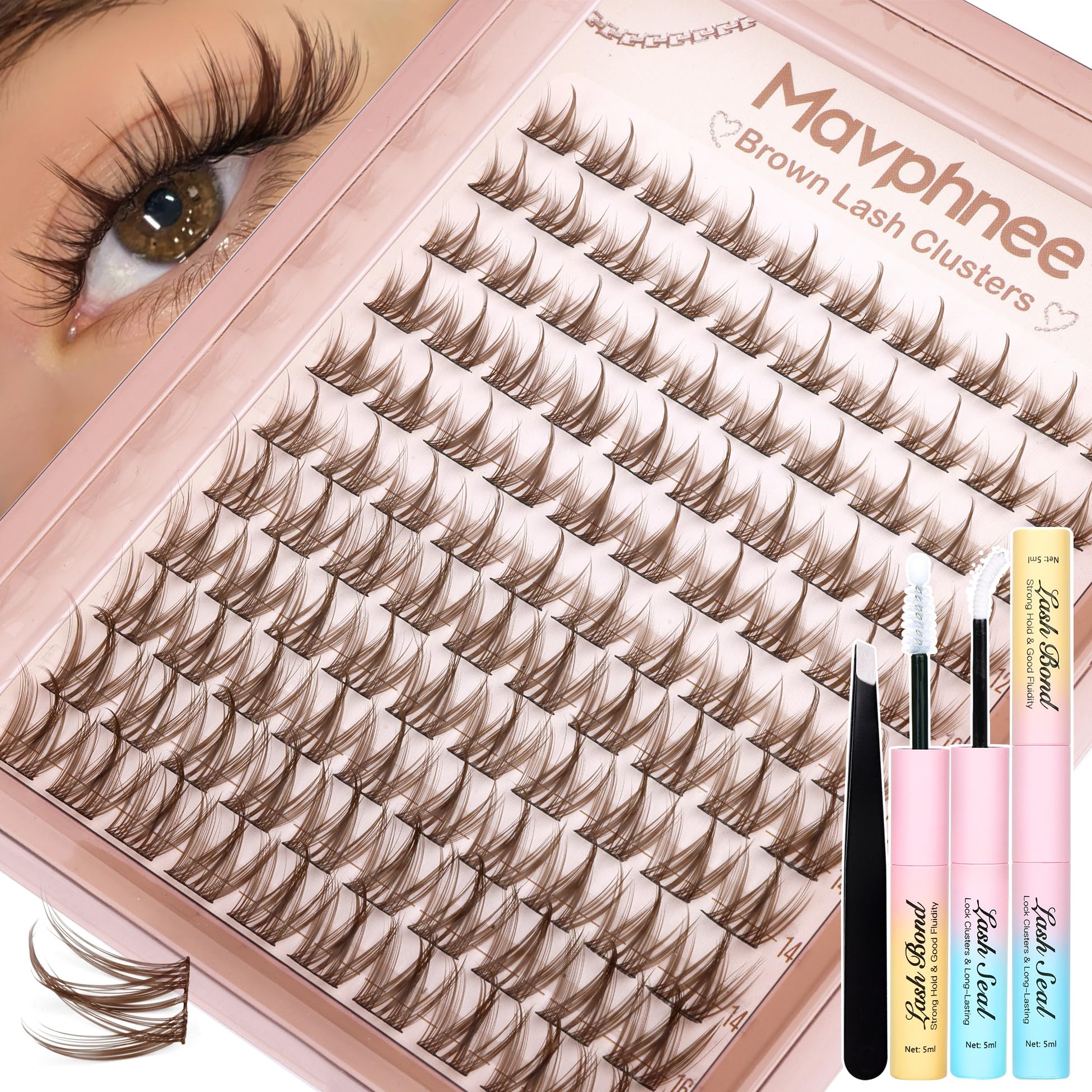 Mavphnee brown lash clusters kit – all-in-one for versatile natural looks.