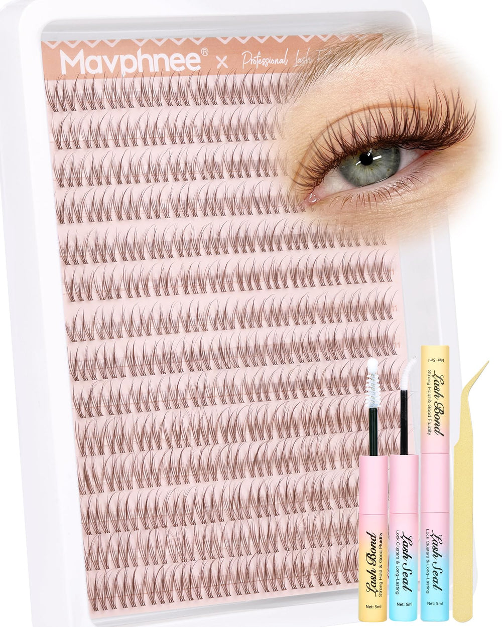 Mavphnee Brown Lash Clusters Kit front view for natural daily lashes.
