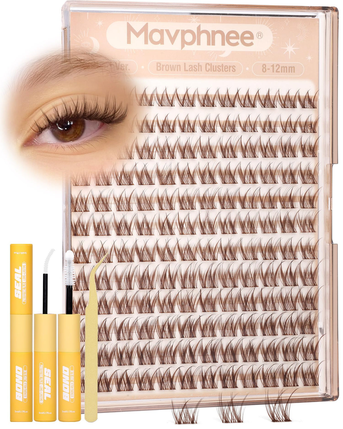 Mavphnee Brown Lash Clusters Kit front view for natural day-to-night look.
