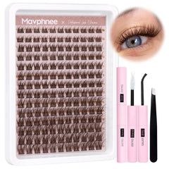 Mavphnee Brown Lash Clusters Kit shows a soft, natural lash blend.
