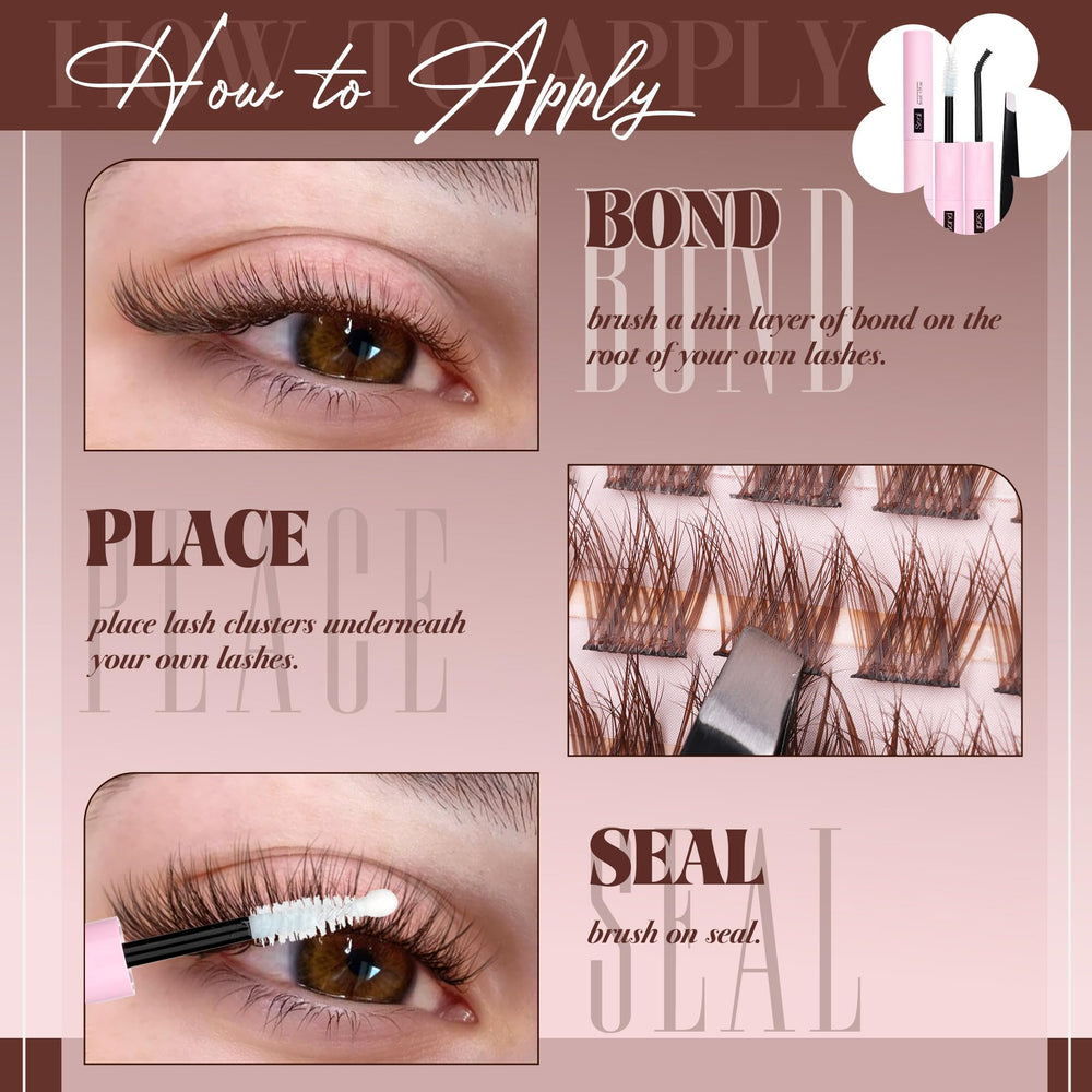 Mavphnee Brown lash kit includes lashes, glue, and tweezers for a complete DIY set.