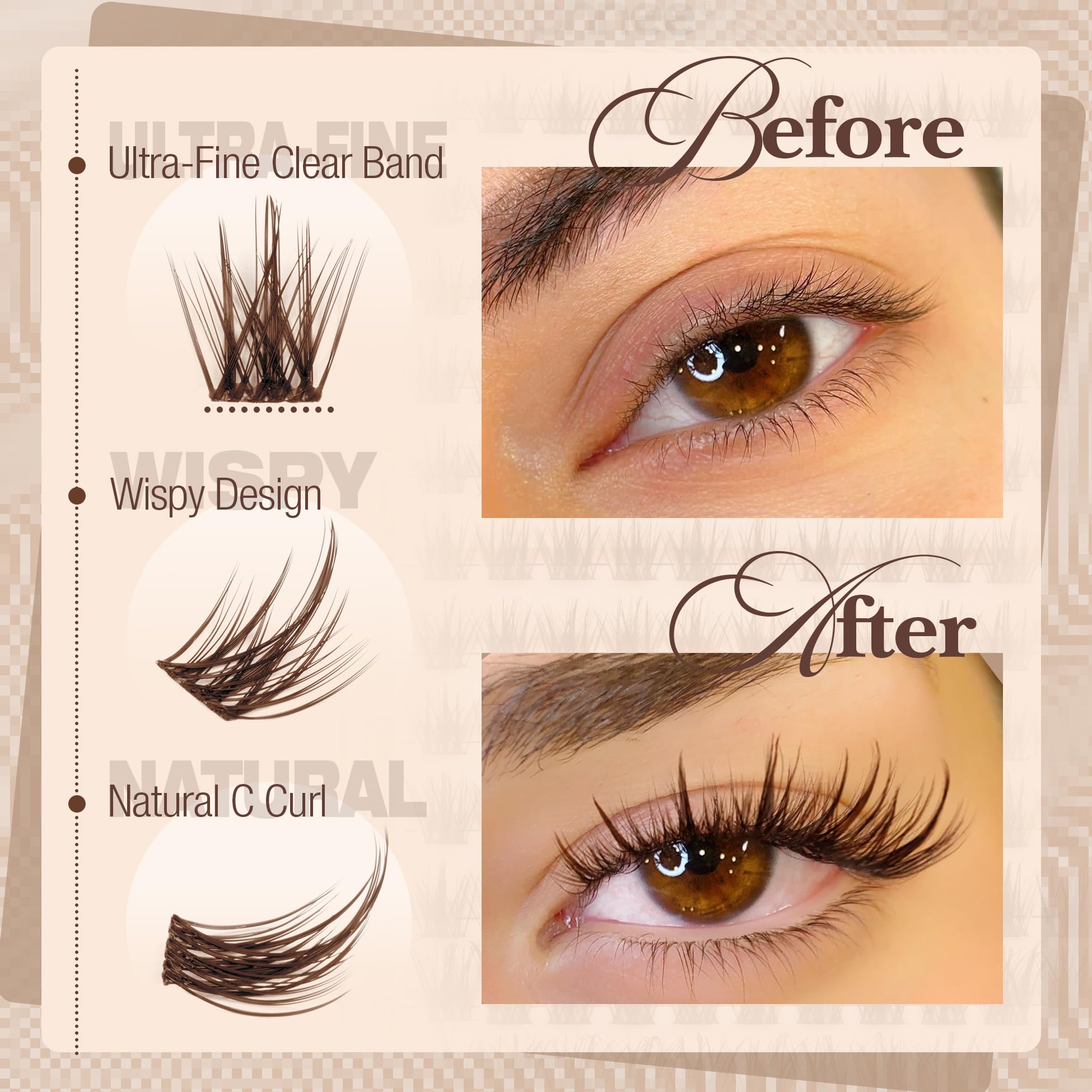 Mavphnee brown lash clusters mid-lid-12mm add balanced fullness.