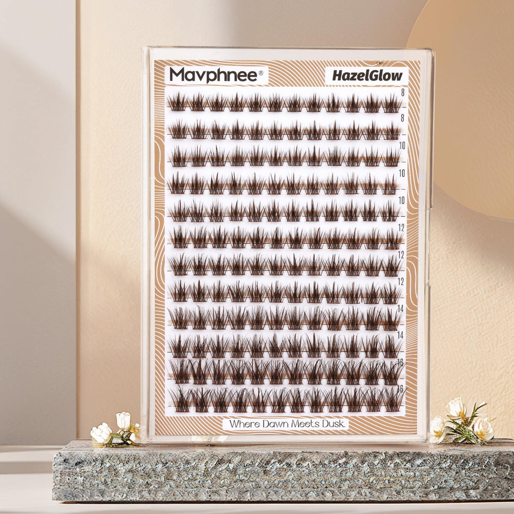 Mavphnee brown lash clusters outer-flare-16mm extend length with subtle lift.