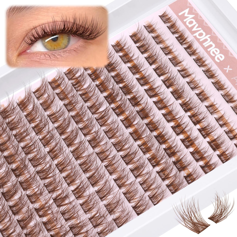 Mavphnee Brown Lash Clusters show soft fluffy texture for a natural daily look.