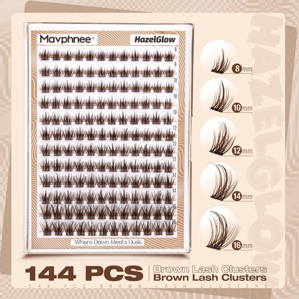 Mavphnee brown lash clusters wispy 12mm create mid-eye volume with light feel.