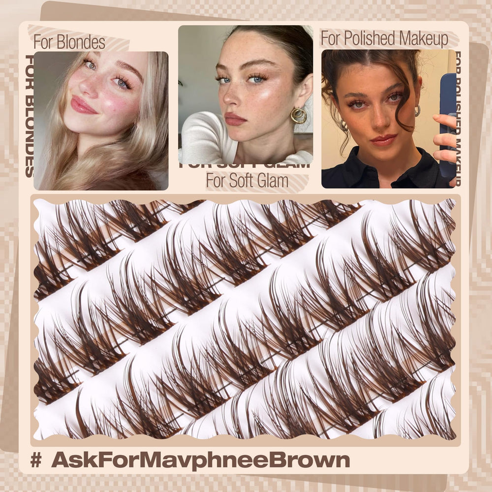 Mavphnee brown lash clusters wispy 14mm offer subtle drama at outer corners.