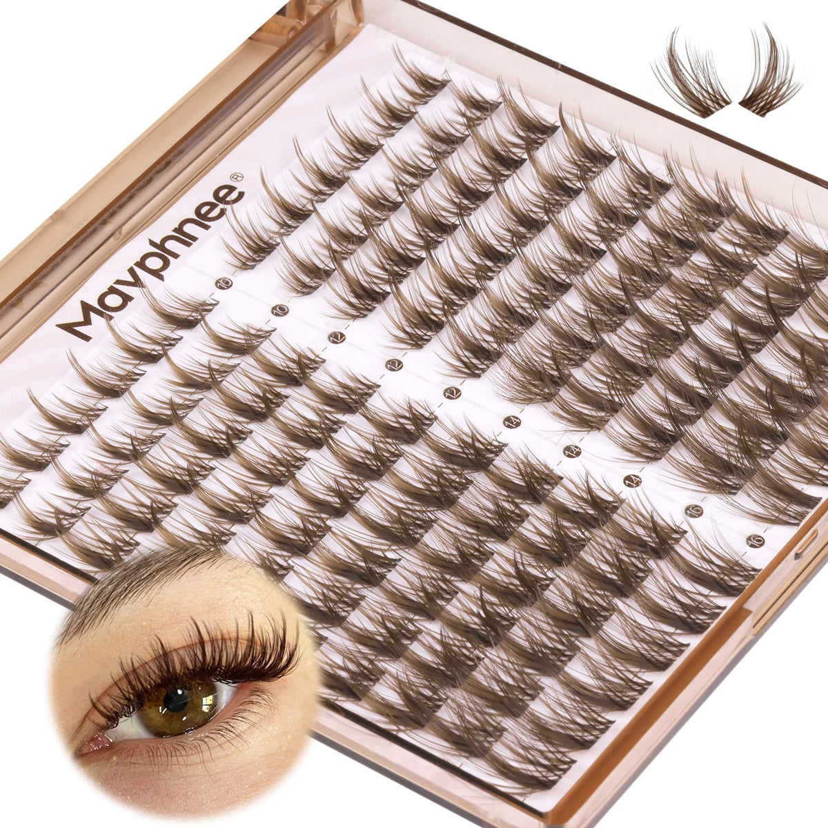 Mavphnee brown lash clusters wispy close-up for natural daily eye definition