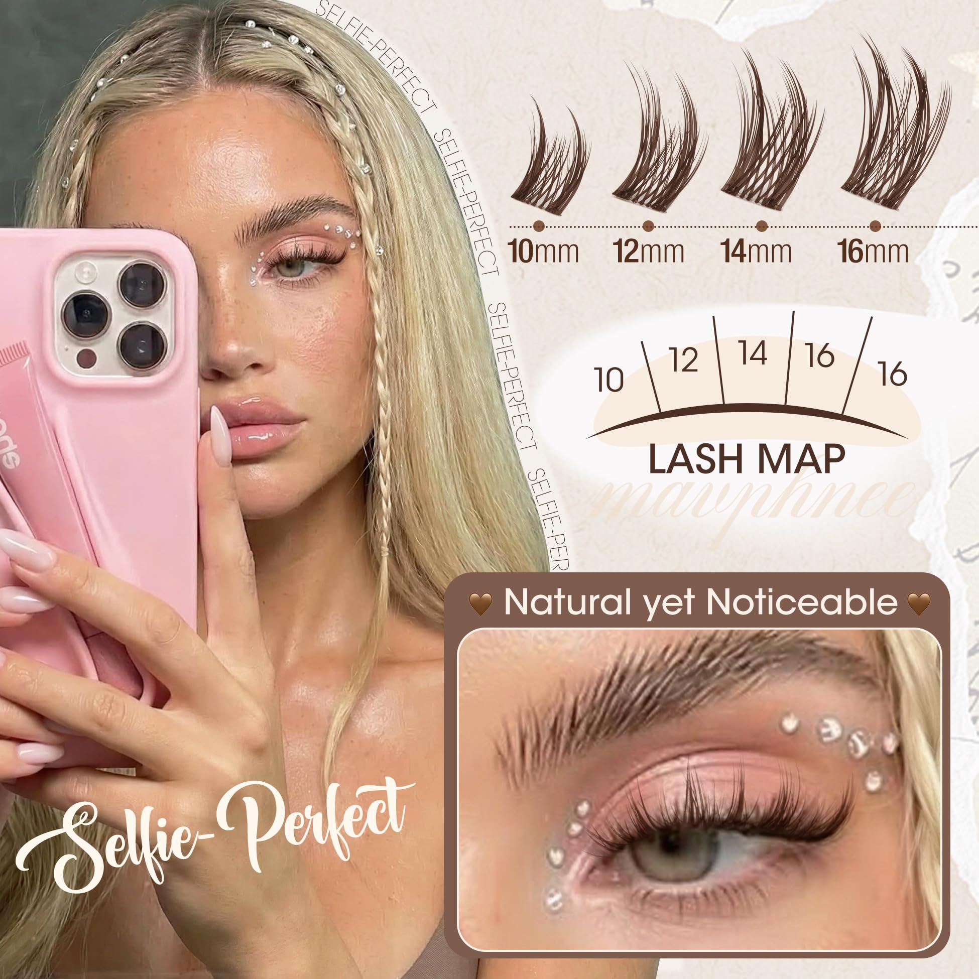 Mavphnee cat-eye look with brown clusters for drama.