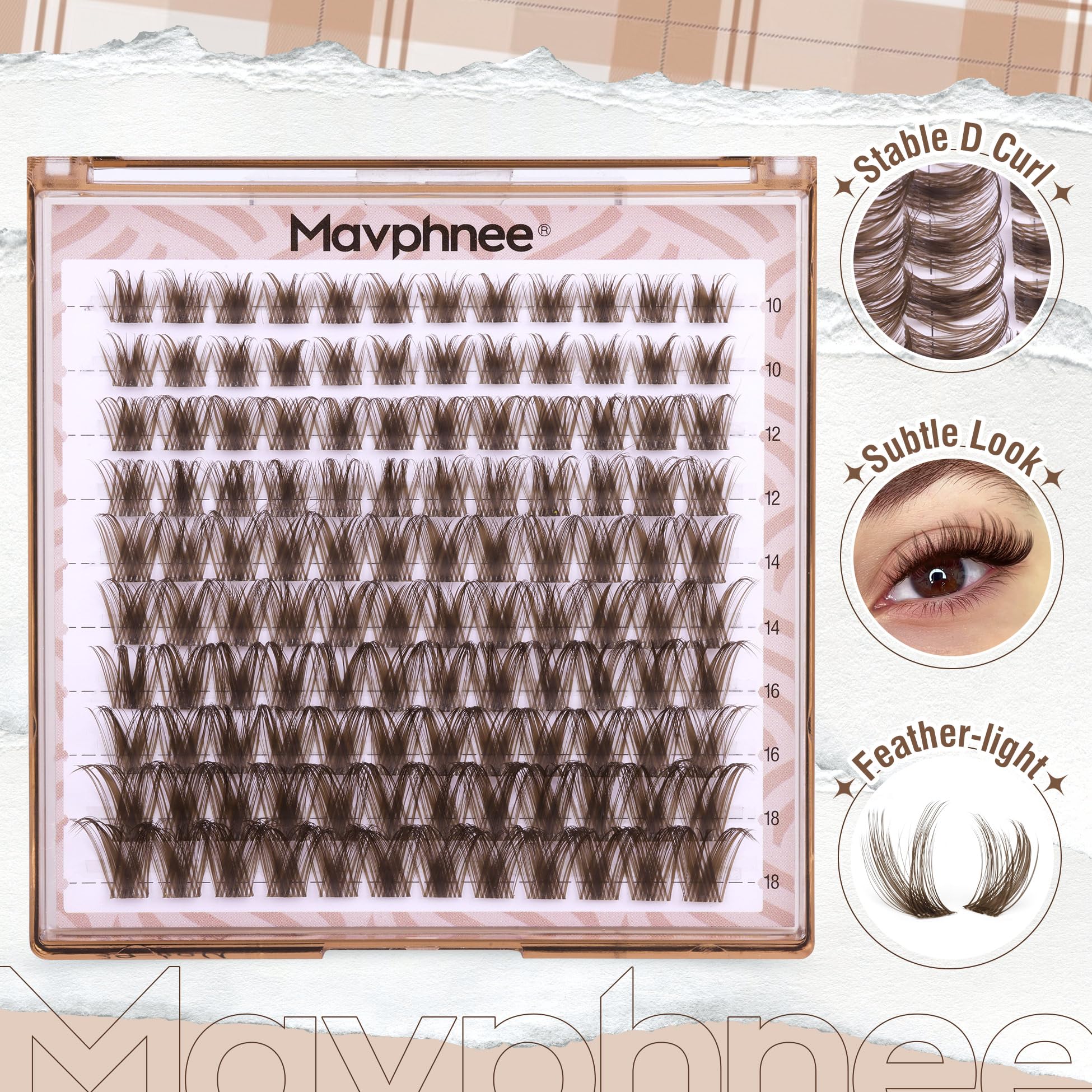 Mavphnee clear band clusters blend with natural lashes for discreet finish.
