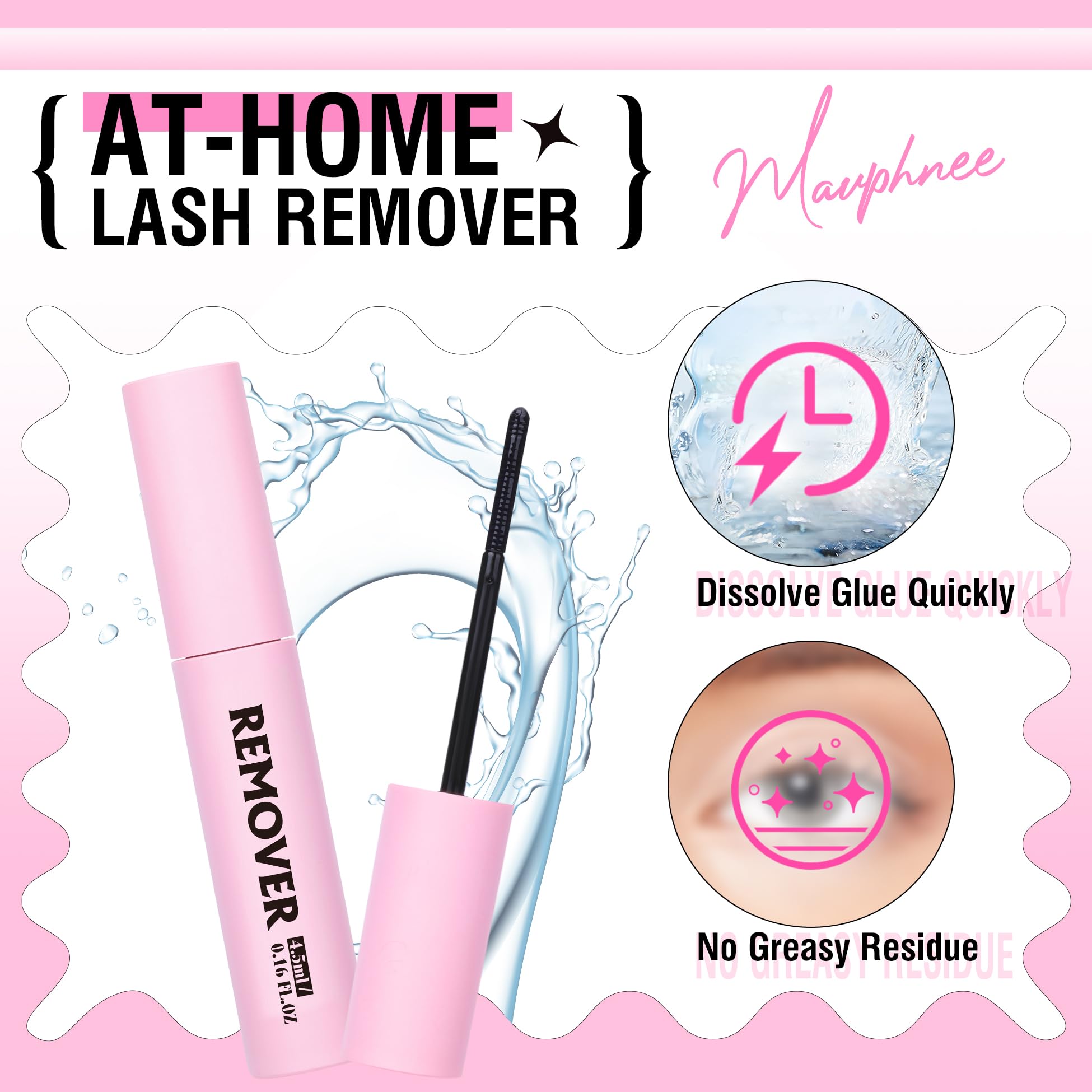 Mavphnee Cluster Lash Glue Remover applying scene demonstrates easy usage.
