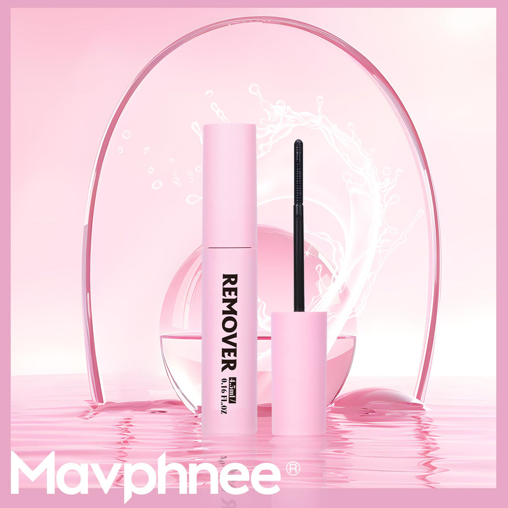 Mavphnee Cluster Lash Glue Remover closeup highlights bottle detail and texture.