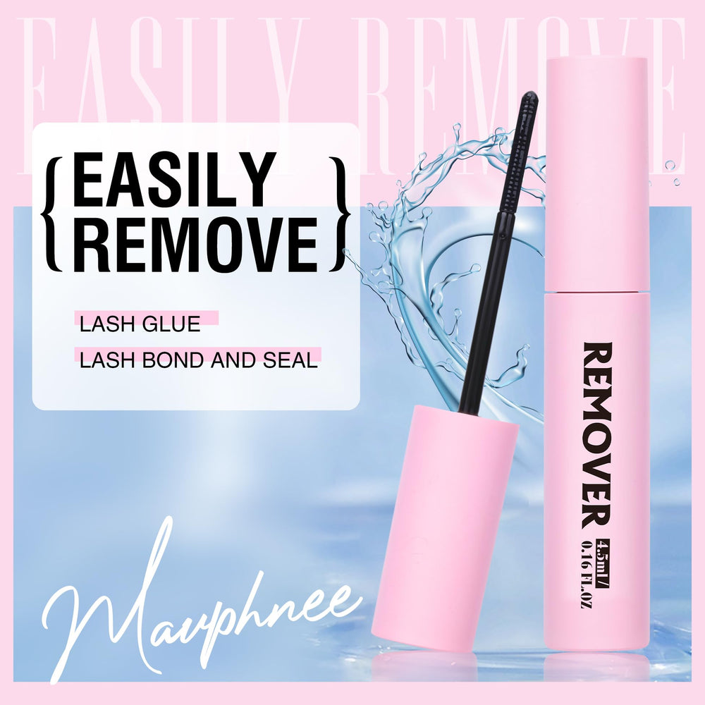 Mavphnee Cluster Lash Glue Remover packaging highlights compact travel-friendly 4.5ml design.