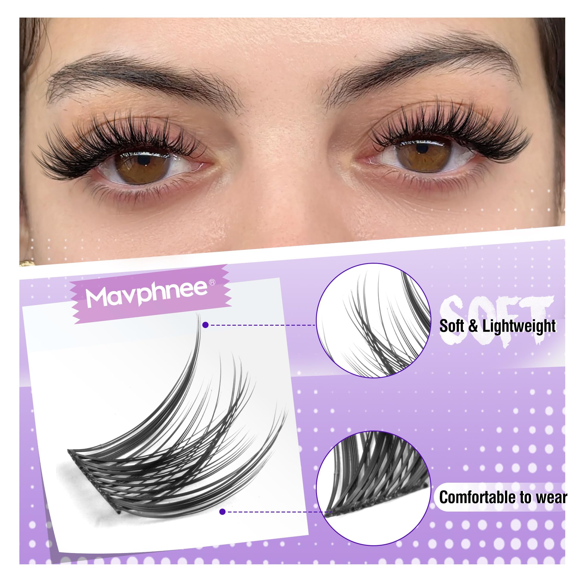 Mavphnee Cotton Band Lash Clusters with ultra-thin band for seamless blending.