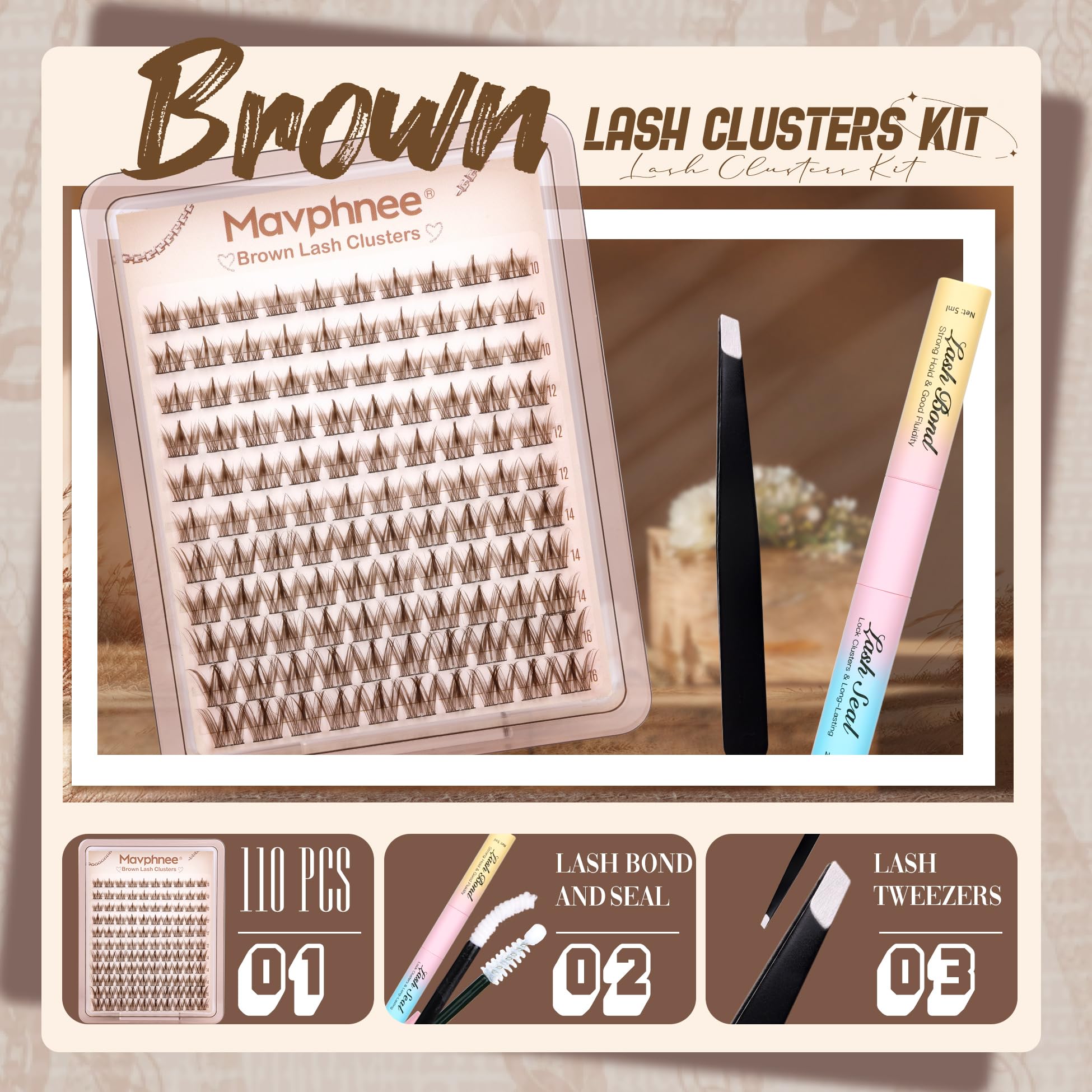 Mavphnee dark brown clusters – 110pcs for soft, subtle enhancement.