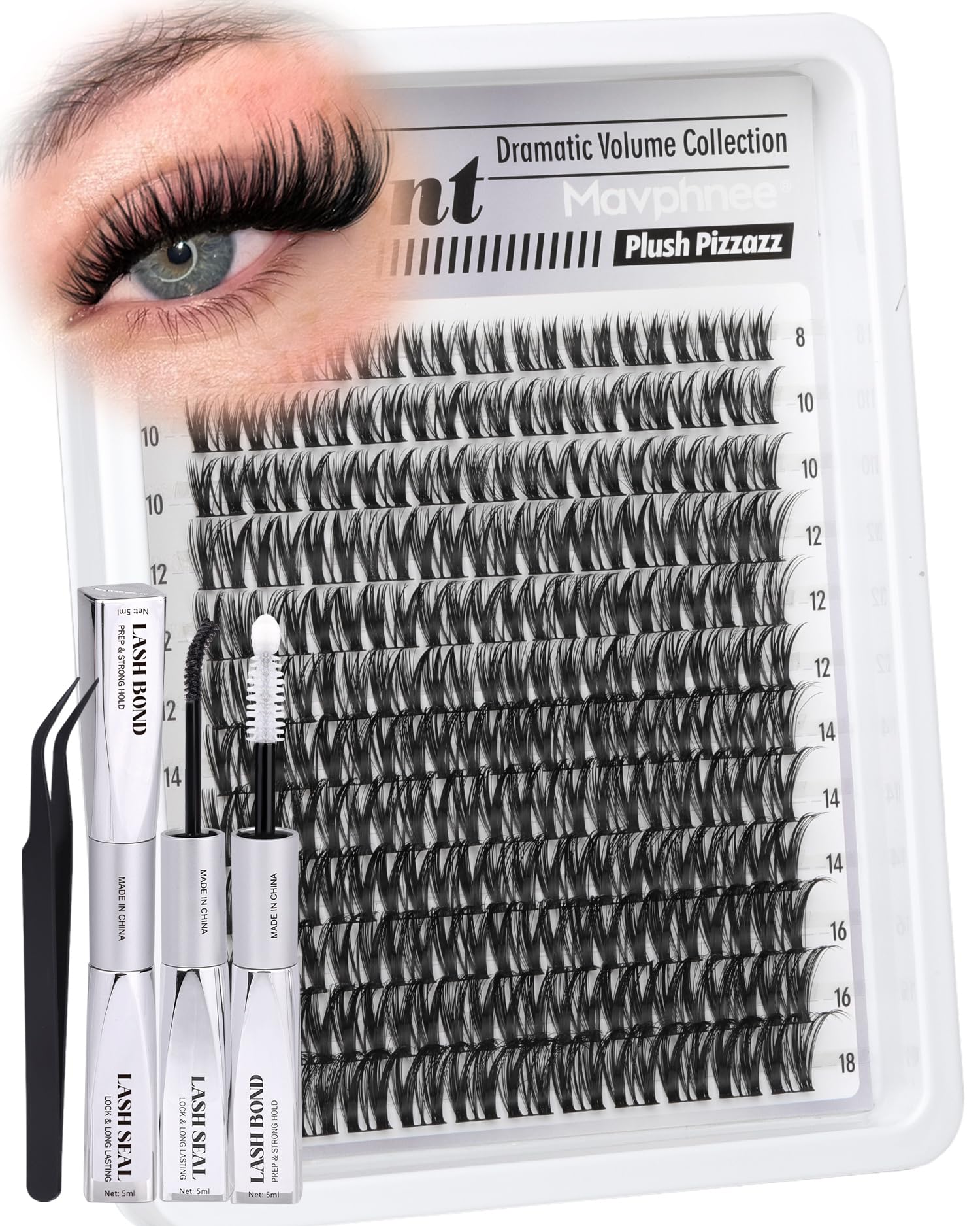 Mavphnee Flaunt Lash Clusters Kit box offers an all-in-one set for salon-grade lashes at home.