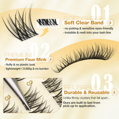 Mavphnee invisible-band lashes in 8mm length for a seamless look.