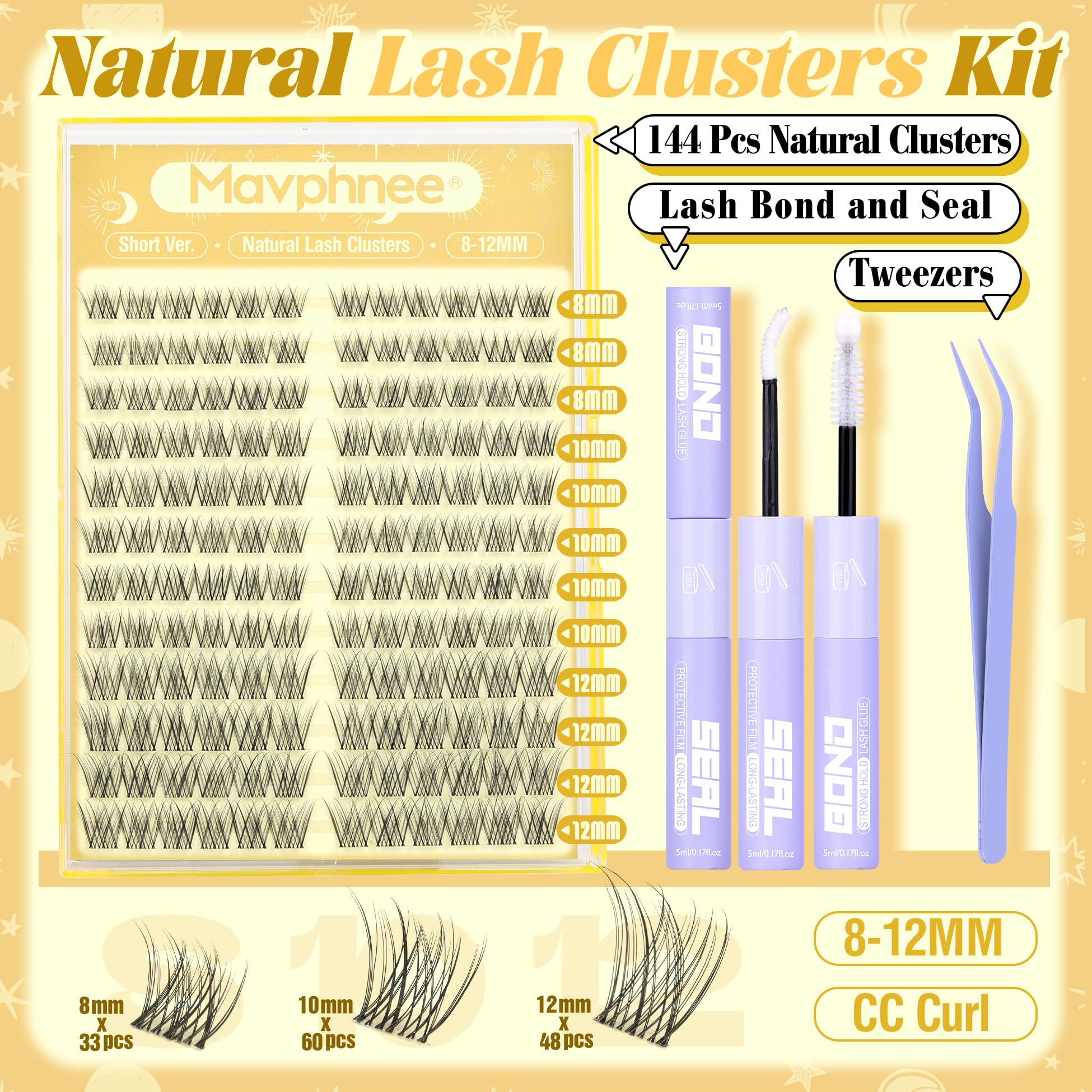 Mavphnee lash clusters 12mm with clear band for soft, believable length