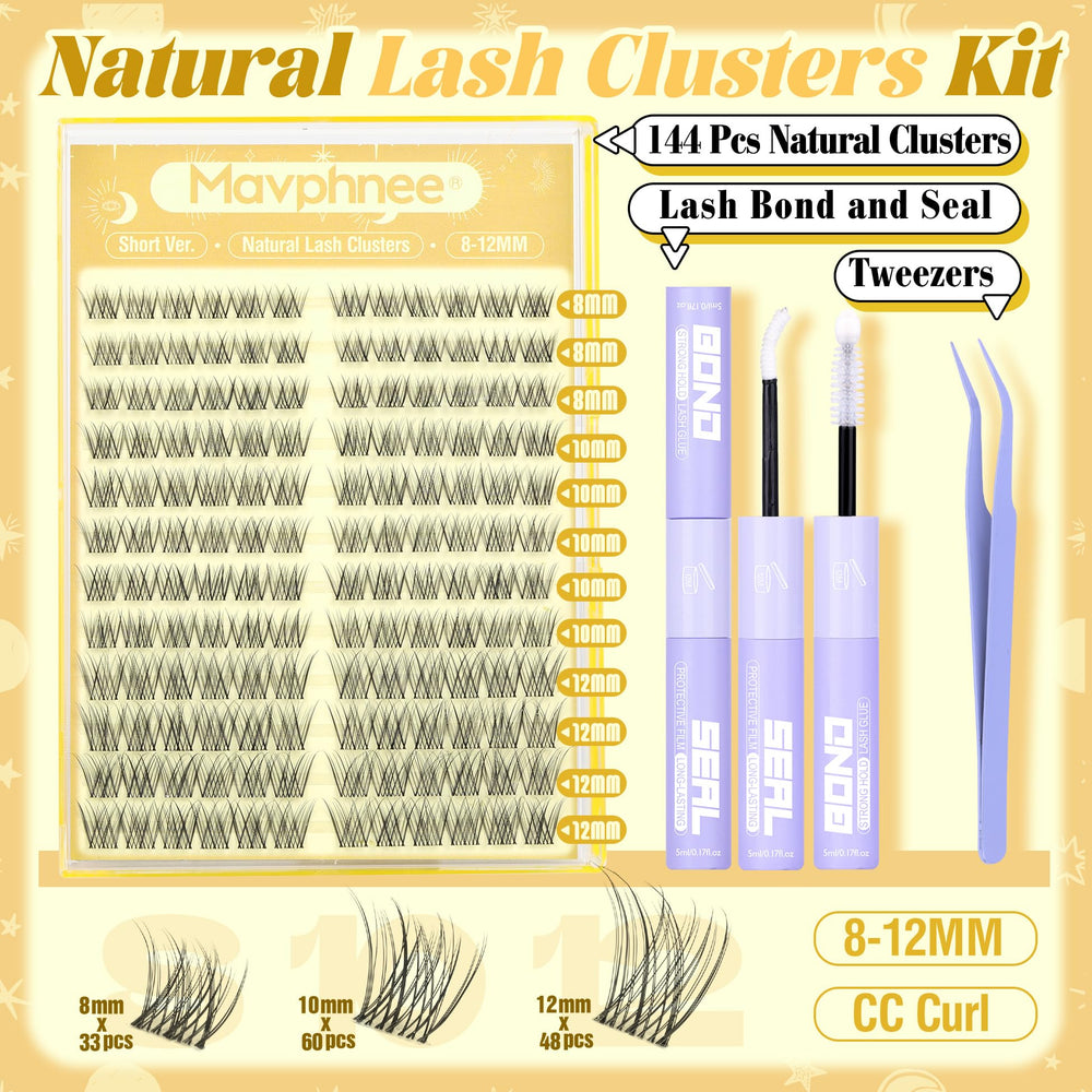 Mavphnee lash clusters 12mm with clear band for soft, believable length