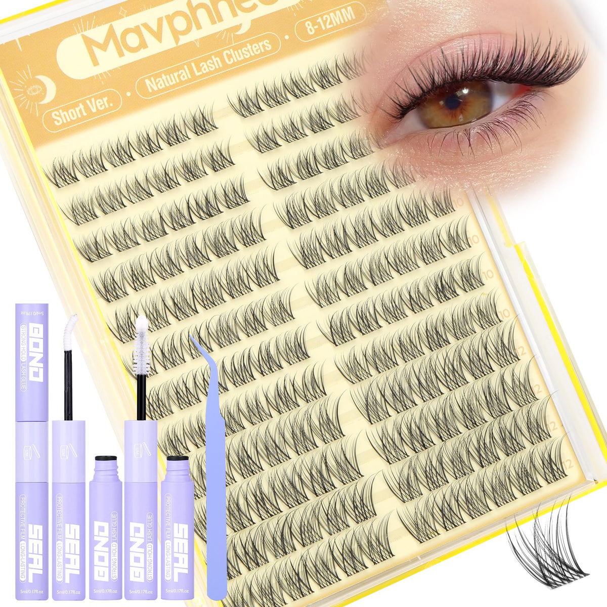 Mavphnee natural lash clusters 8mm with clear band blend invisibly for subtle daytime look
