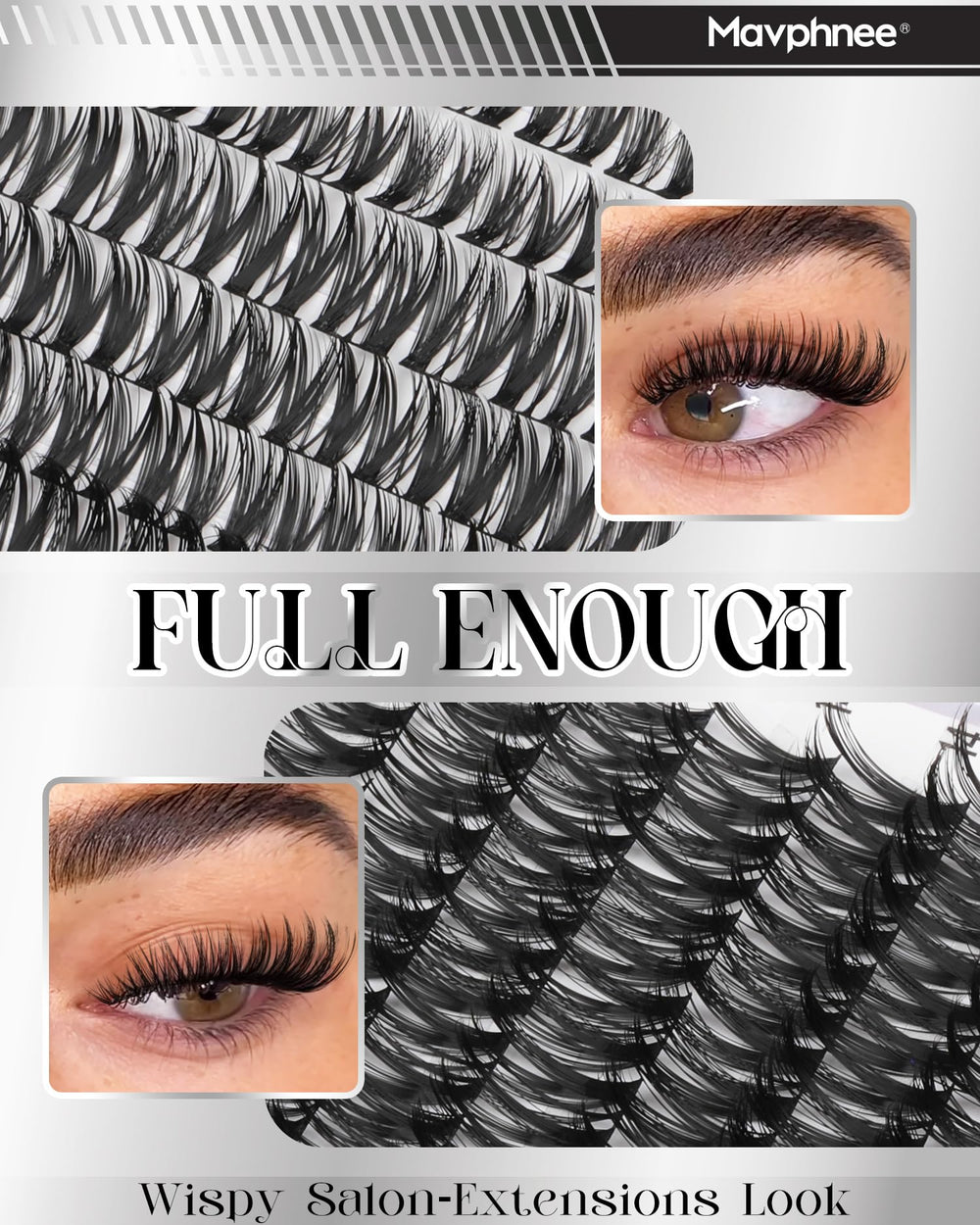 Mavphnee Lash Clusters Korean Fibers Softness emphasizes cloud-like feel and natural wear.