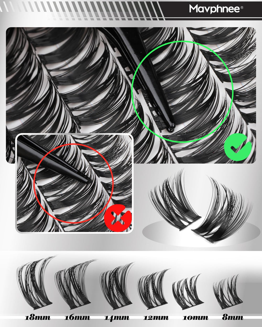 Mavphnee Lash Clusters Wide Band Easy Application helps secure clusters with calm precision.