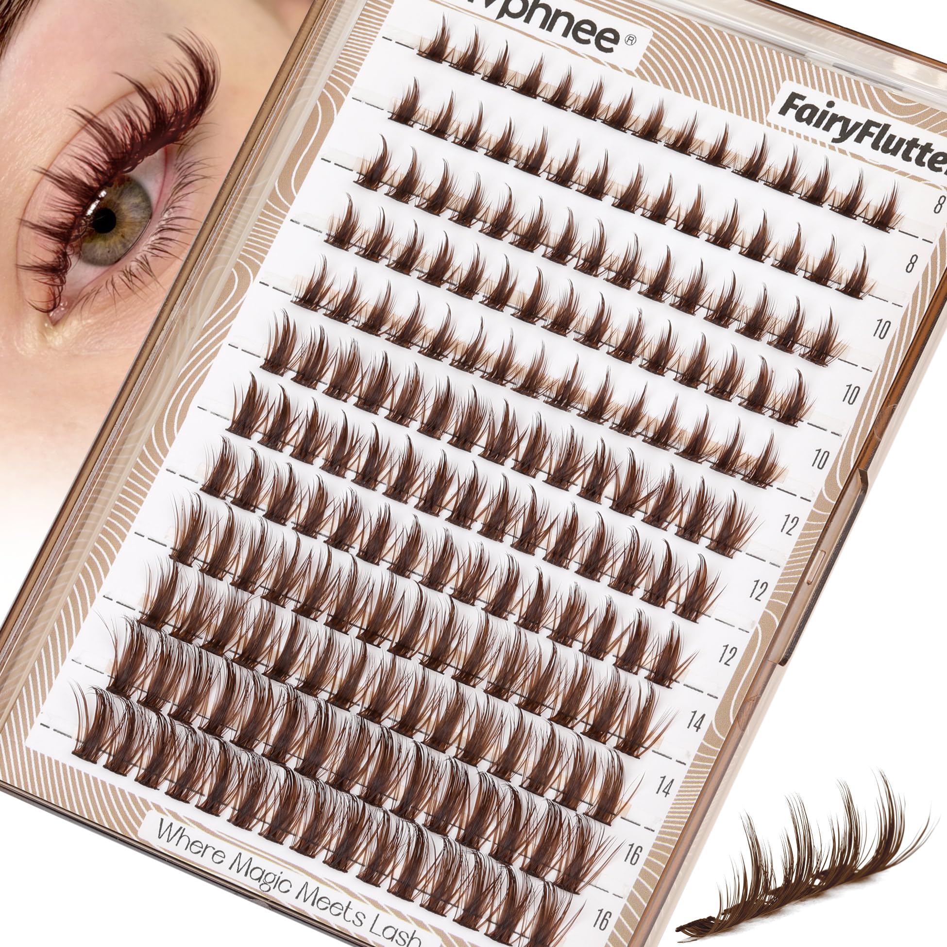 Mavphnee Manga Lash Clusters brown pack showing soft natural volume for everyday wear