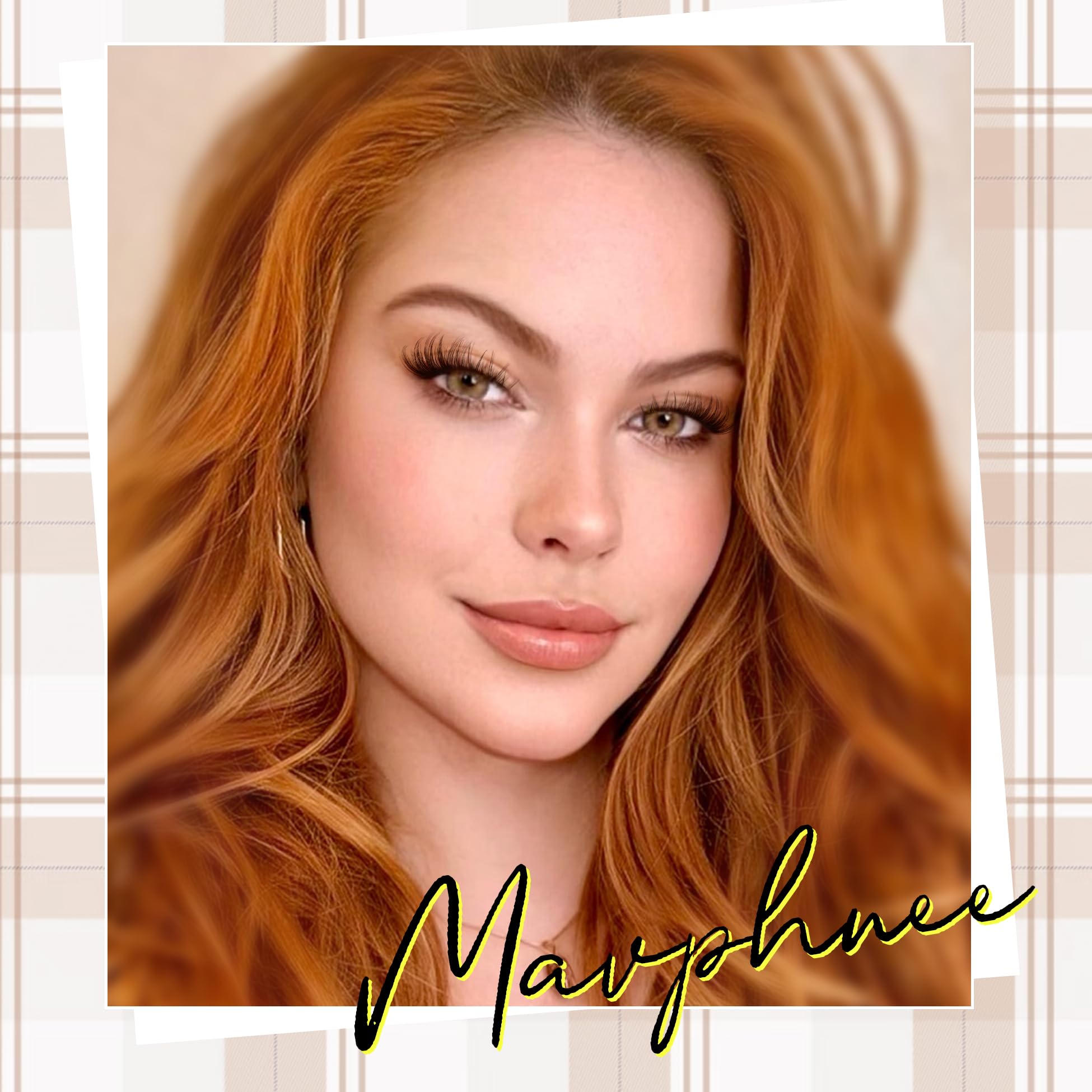 Mavphnee natural brown lashes create a soft look for lighter hair tones.