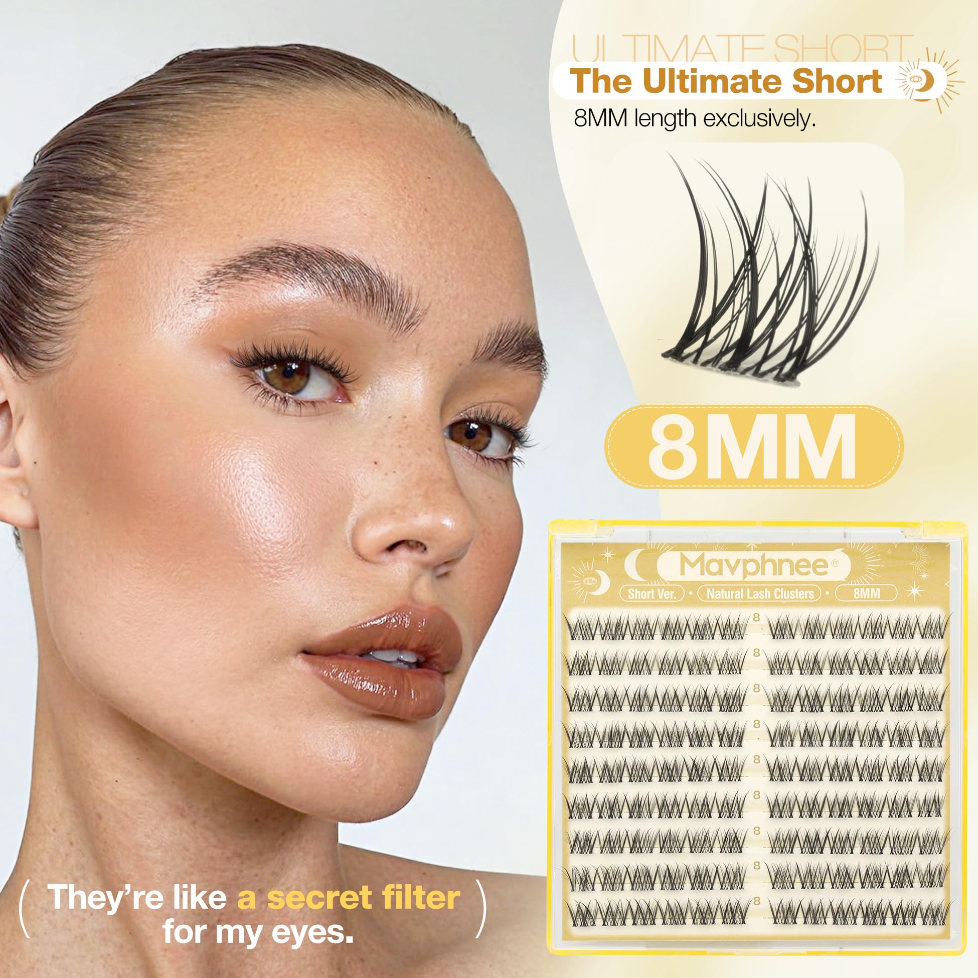 Mavphnee natural cluster eyelashes with CC curve for subtle lift.