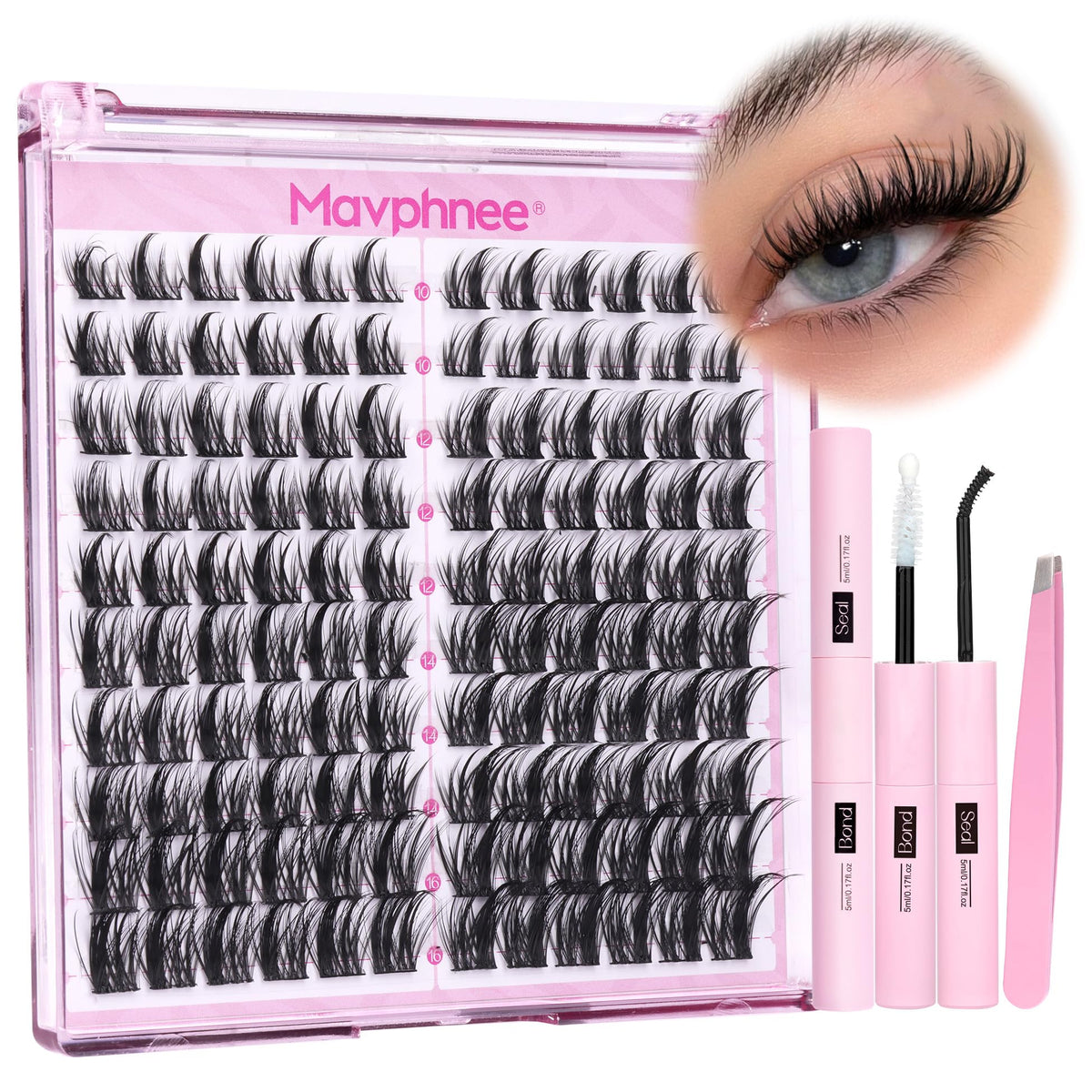 Mavphnee lash clusters kit, 120 pcs for at-home eyelash extensions.