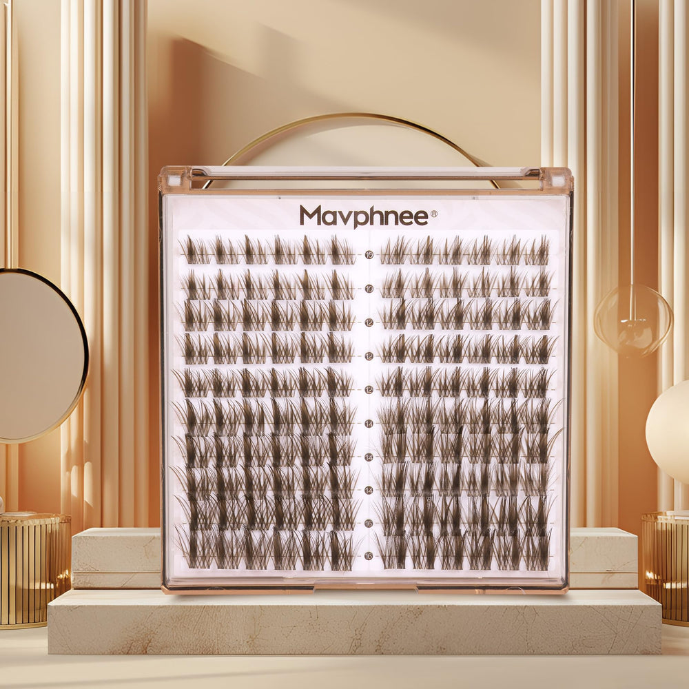 Mavphnee natural-look lash clusters blending with lighter hair colors