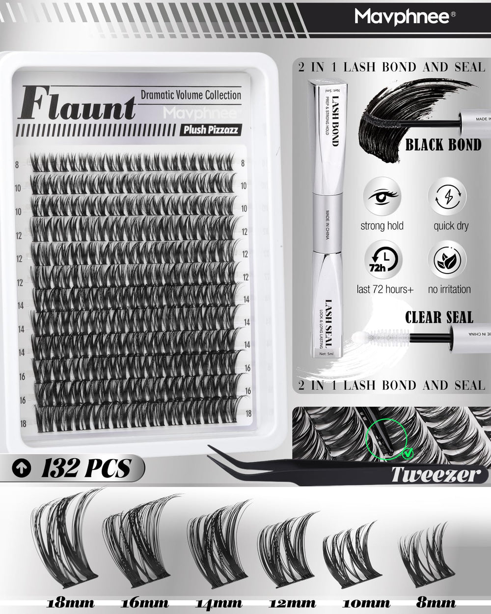 Precision lash tweezers image emphasizes clean, accurate cluster placement.