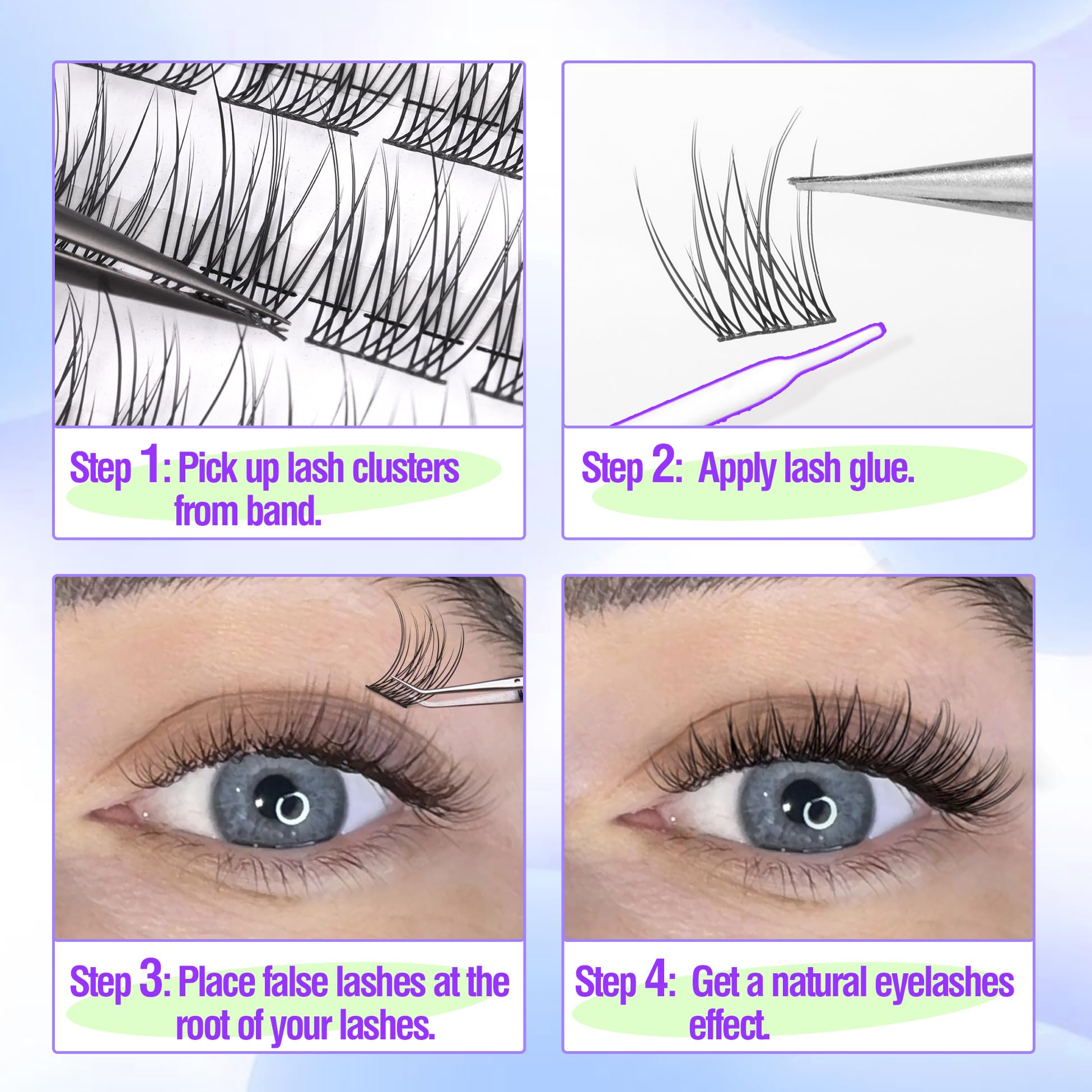 Mavphnee reusable lashes in soft fibers shown with gentle reuse possibilities.