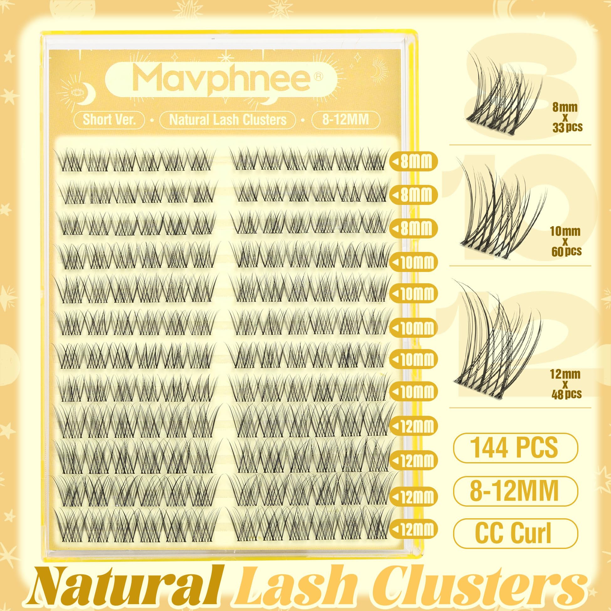 Mavphnee short lash clusters 12mm deliver gentle lift with a clean line.