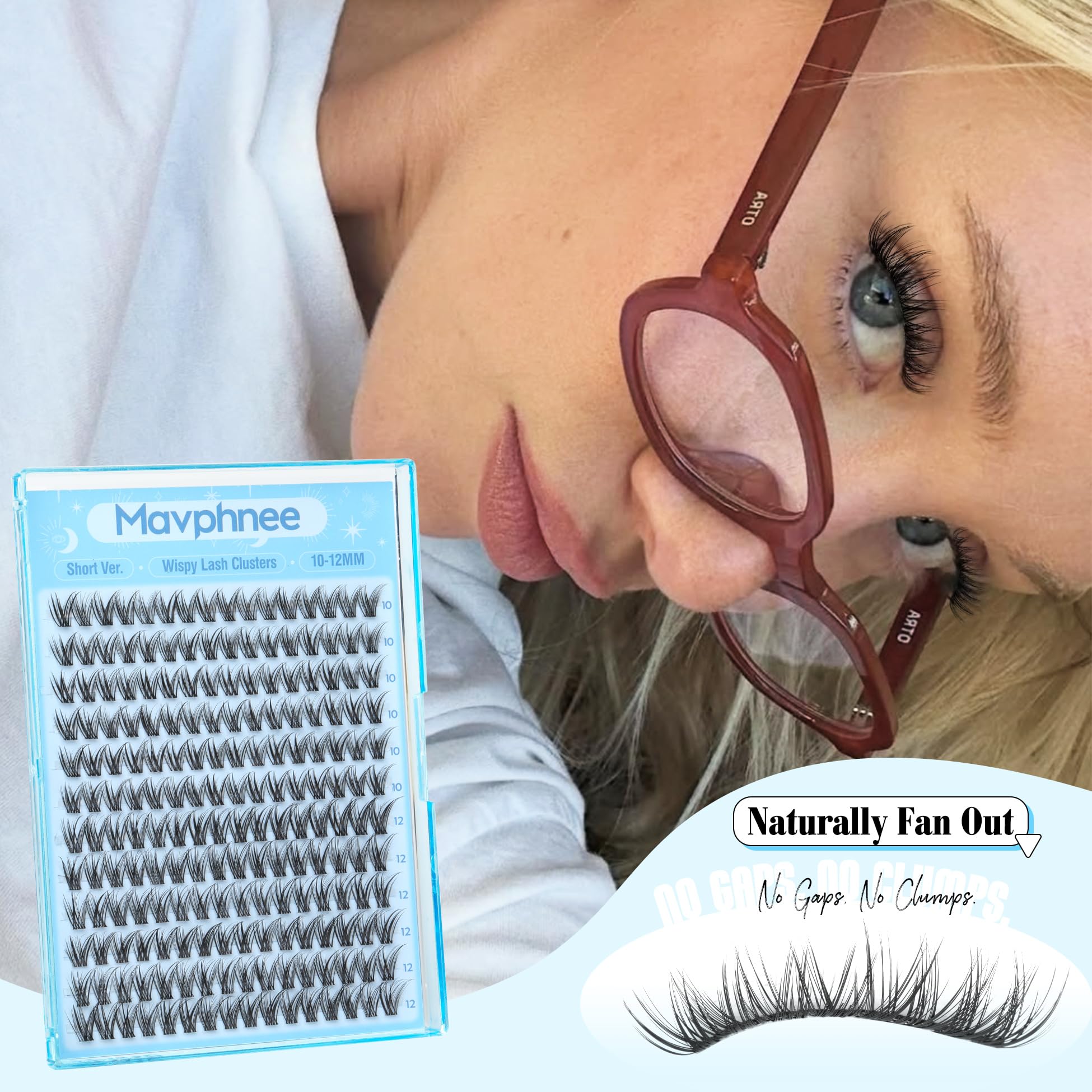 Mavphnee short lashes with clear band for easy DIY application