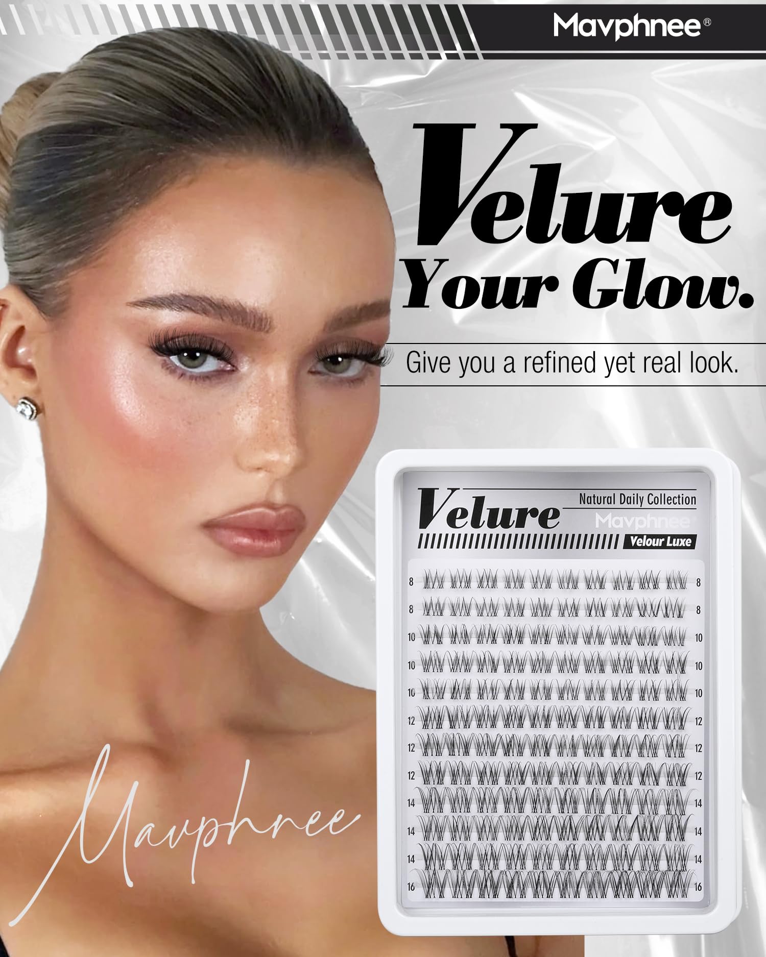 Mavphnee Velure lash clusters in 8-16mm for versatile styling