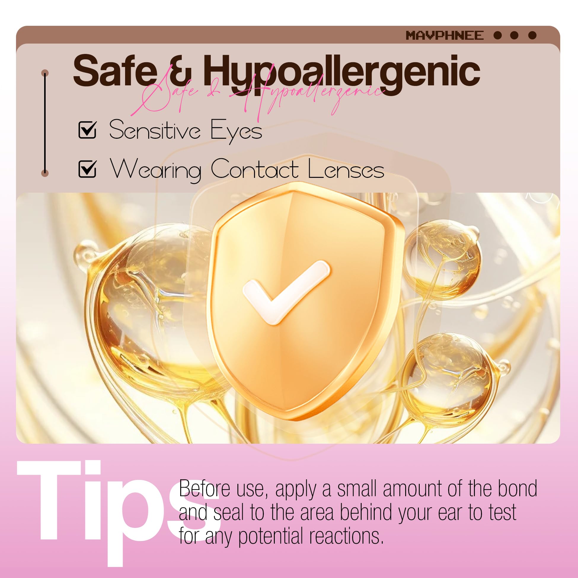 Mavphnee waterproof lash adhesive helps clusters stay put in moisture.