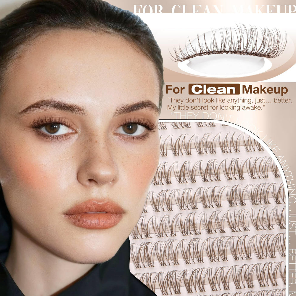 Mavphnee wispy brown lashes blend with light hair tones.