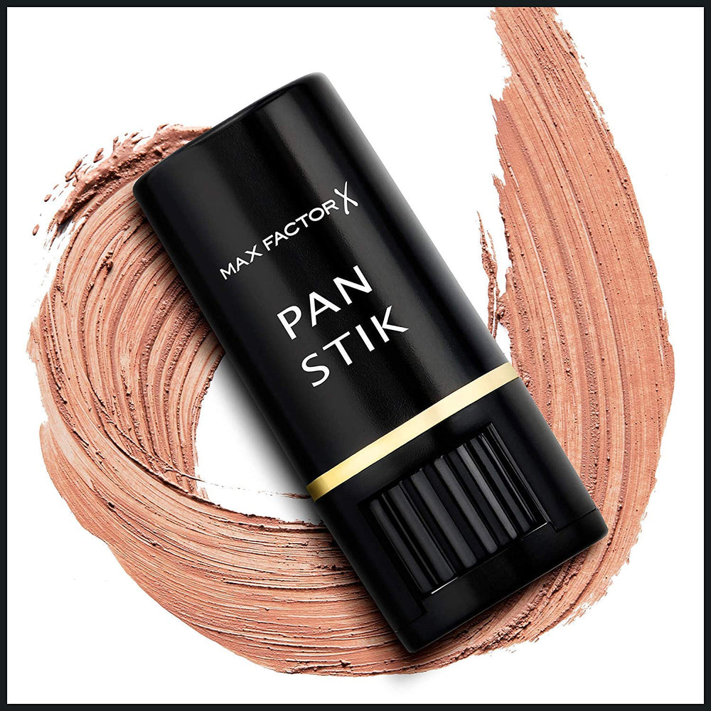 Max Factor Pan Stik ofrece cobertura alta para ocultar imperfecciones con elegancia.