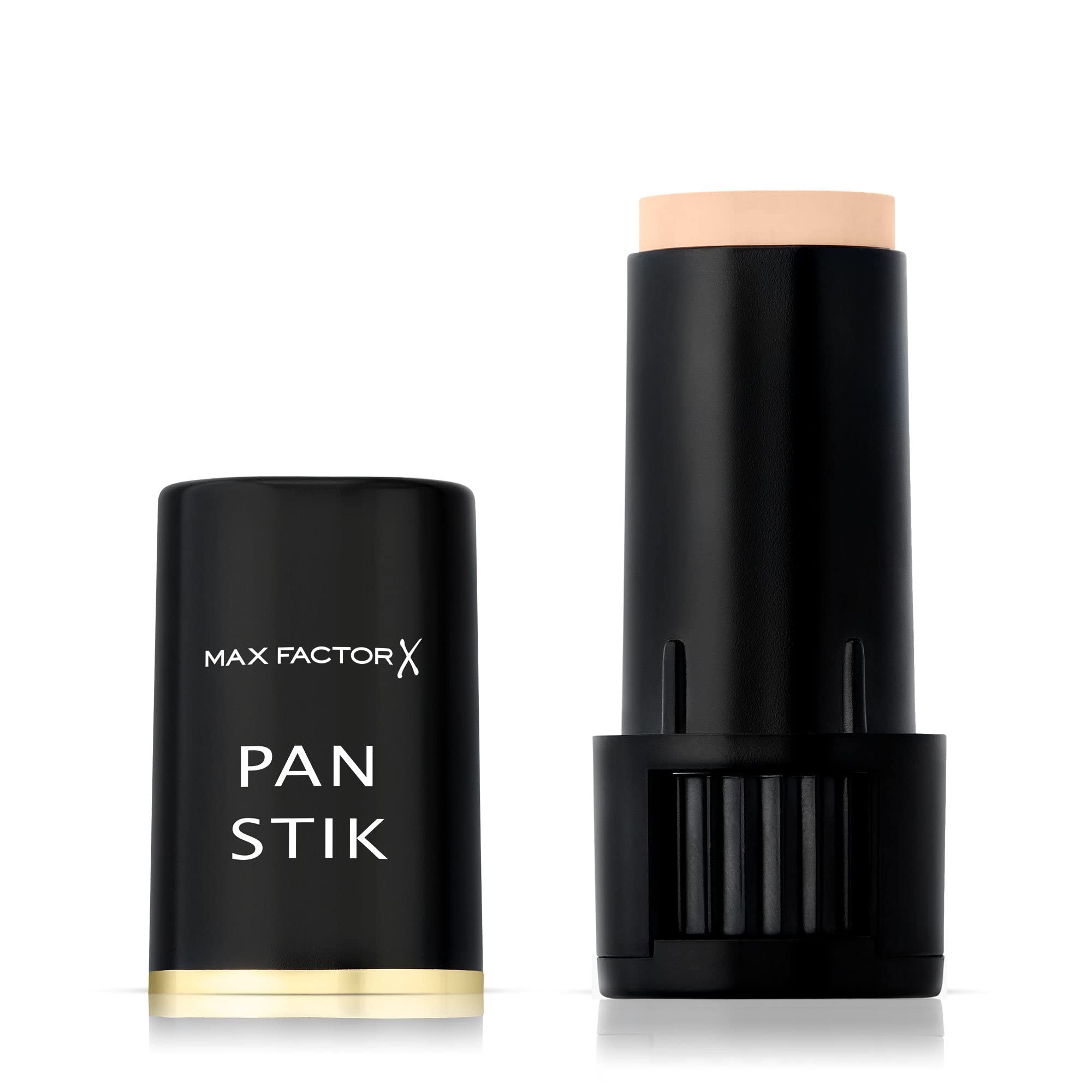 Max Factor Pan Stik True Beige twist-up stick for quick, seamless coverage on the go