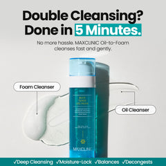MAXCLINIC Blue Tansy Oil to Foam pump bottle releasing gentle cleansing foam