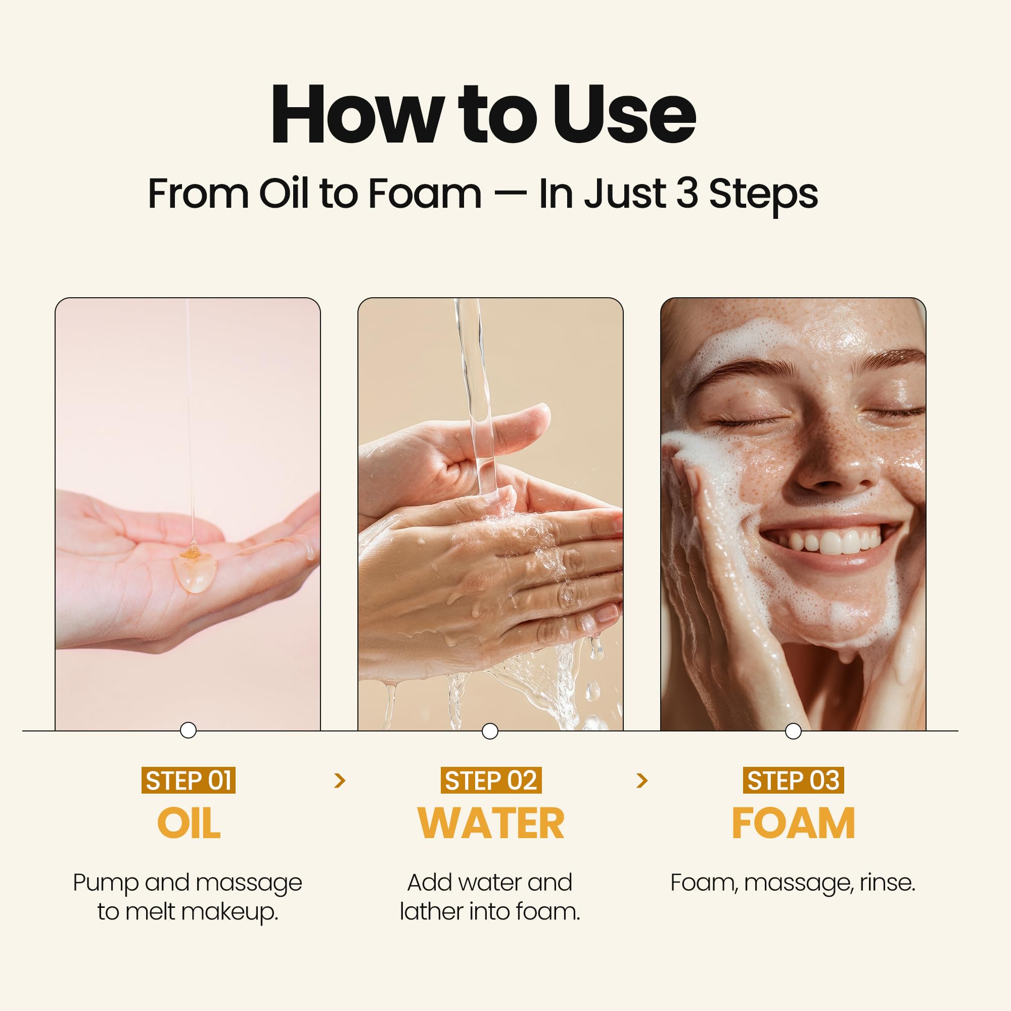 MAXCLINIC Gold Caviar Oil to Foam hands creating light, airy lather.