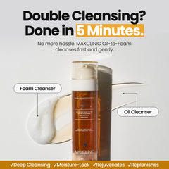 MAXCLINIC Gold Caviar Oil to Foam being poured to start cleansing.