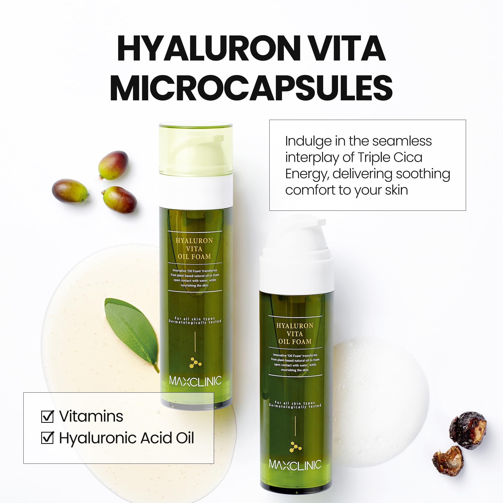MAXCLINIC Hyaluron Vita Oil to Foam texture detail shows light foam.