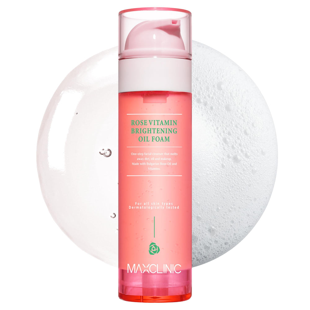 MAXCLINIC Rose Vitamin Oil to Foam bottle pour for easy, precise cleansing.