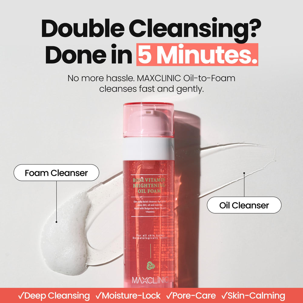 MAXCLINIC Rose Vitamin Oil to Foam foaming action creating a light, hydrating lather.